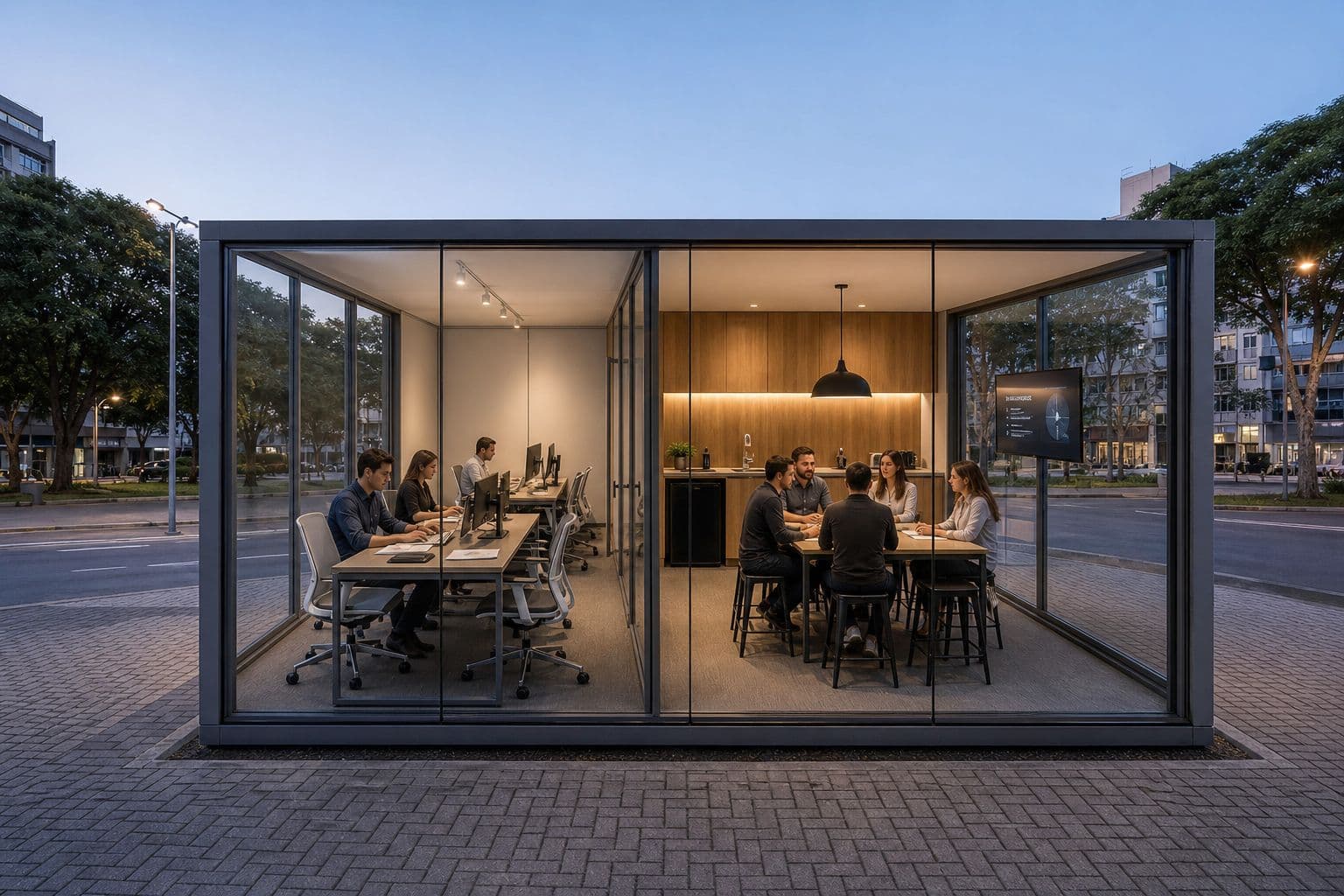 Modelo Square Moranda amplo configurado como escritório e sala de reunião